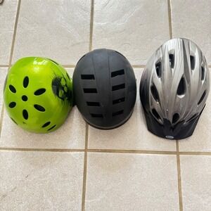 Lot of 3 Helmets Bell Silver Bike Helmet Green Skull Skate Matte Black Sport